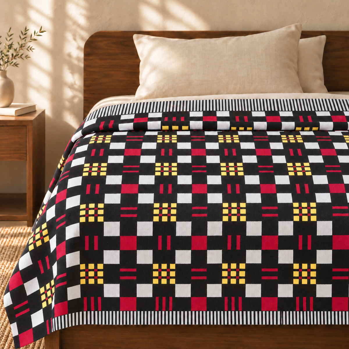 Premium Handloom Black Ruby Checks Chennimalai Bedsheet — cotton top cover on a bed
