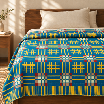 Premium Handloom Royal Teal Chennimalai Bedsheet — cotton top cover on a bed