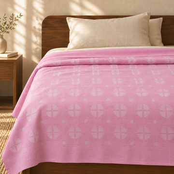 Premium Handloom Soft Rose geometric Chennimalai bedsheet — cotton top cover on a bed