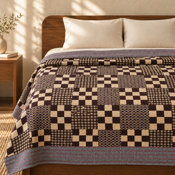 Premium Handloom Royal Checkmate King Size Chennimalai Bedsheet — cotton top cover on a bed