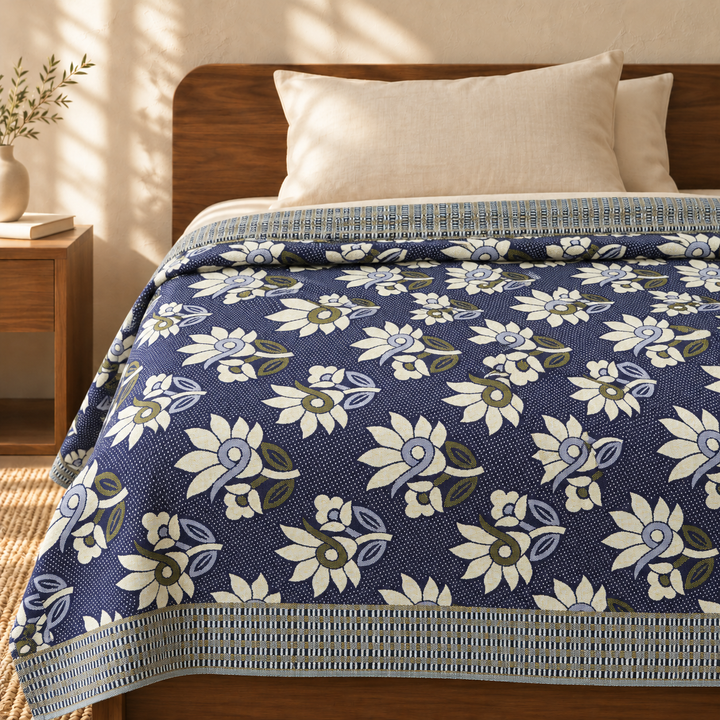 Jacquard Double Cot Bedsheet - Floral wine — cotton top cover on a bed