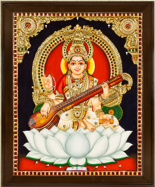 Saraswathi Tanjore Painting - Flat work