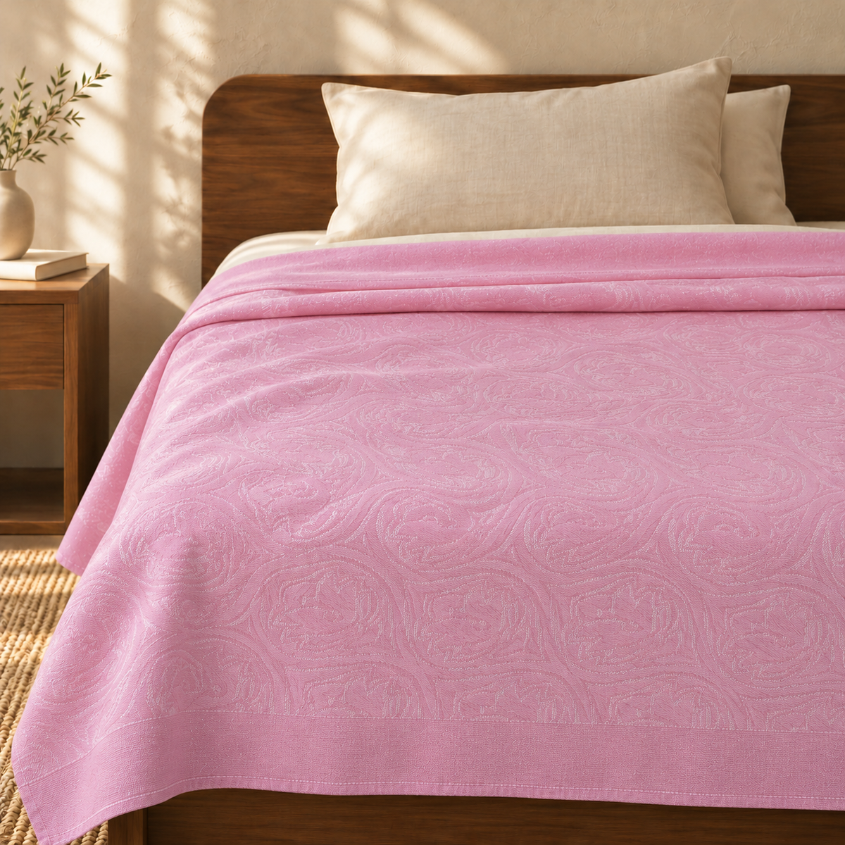 Premium Handloom Soft Rose Flower Chennimalai Bedsheet — cotton top cover on a bed