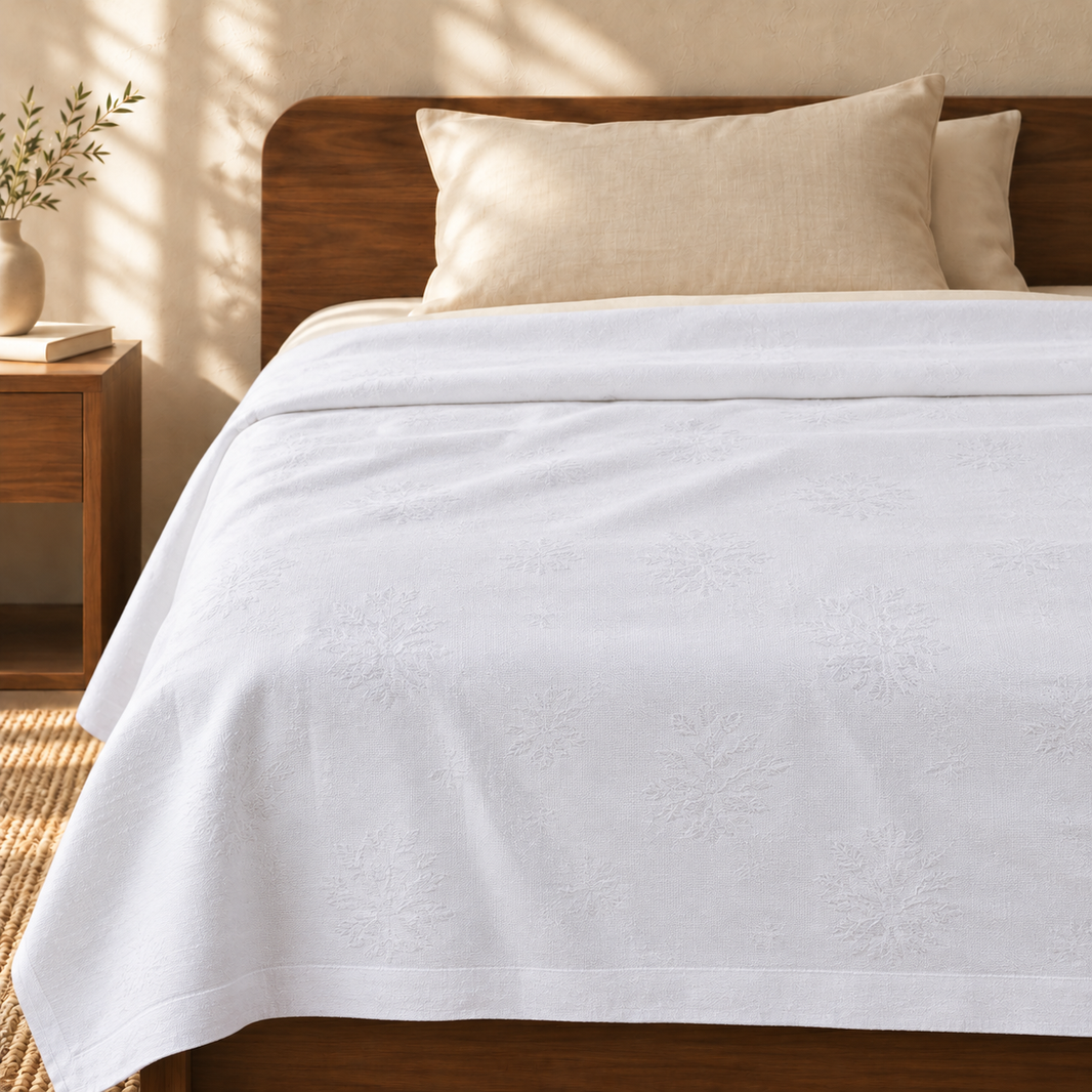 Premium Handloom Soft Snow-White Chennimalai Bedsheet — cotton top cover on a bed