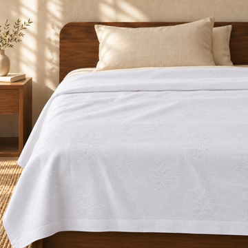 Premium Handloom Soft Snow-White Chennimalai Bedsheet — cotton top cover on a bed