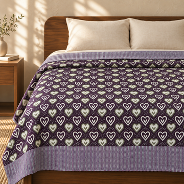 Premium Handloom King Size Chennimalai bedsheet - Purple heart — cotton top cover on a bed