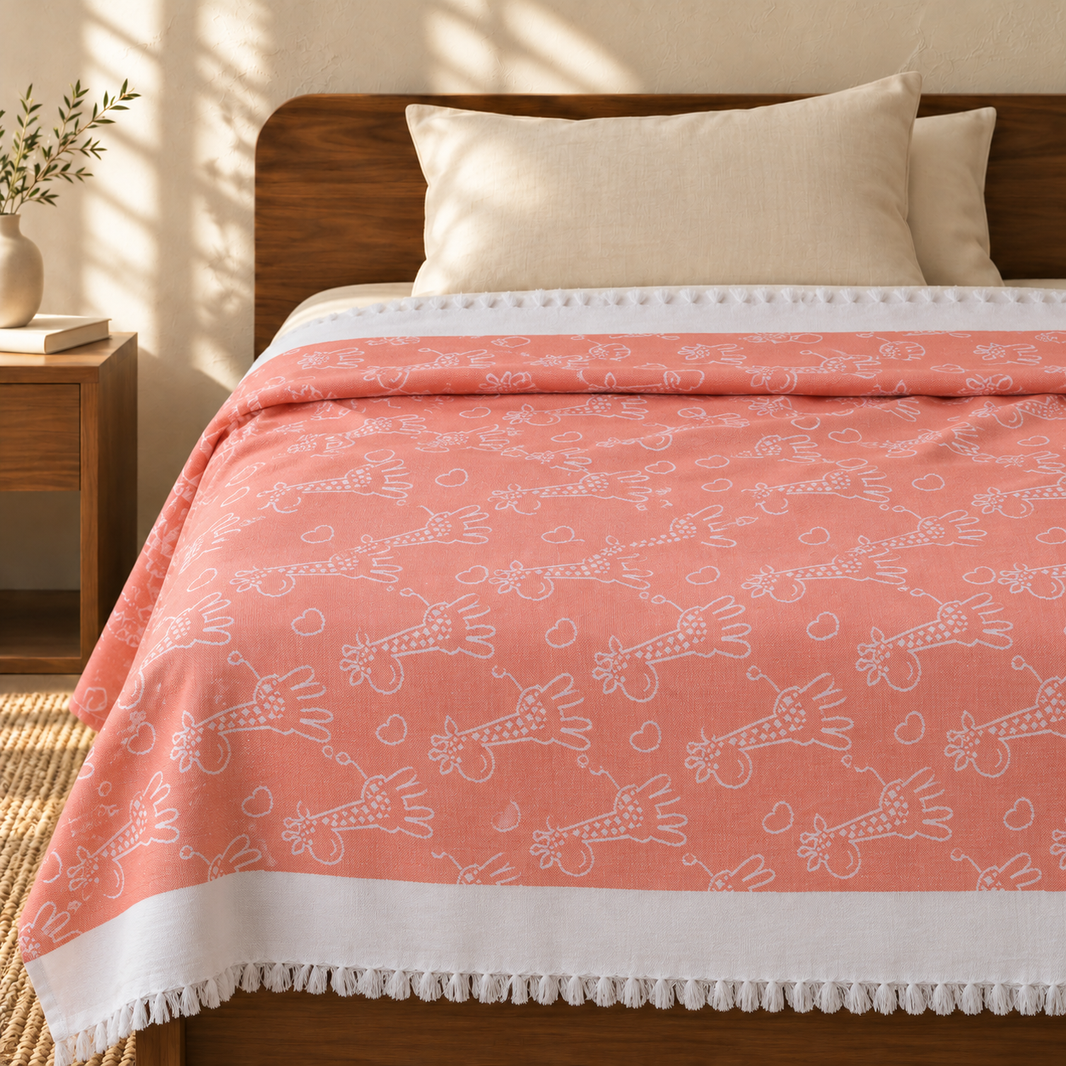 Animal Print Lovely Chennimalai Bedsheet - Peach — cotton top cover on a bed