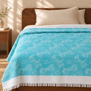 Animal Print Lovely Chennimalai Bedsheet - Light Blue — cotton top cover on a bed