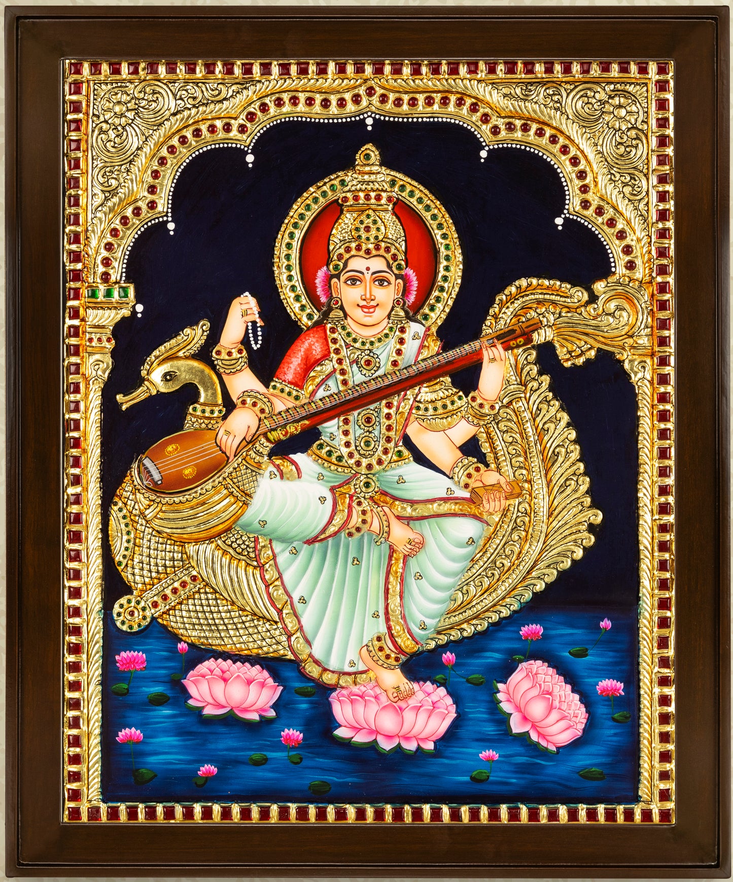 Saraswathi Tanjore Painting - Single embossed