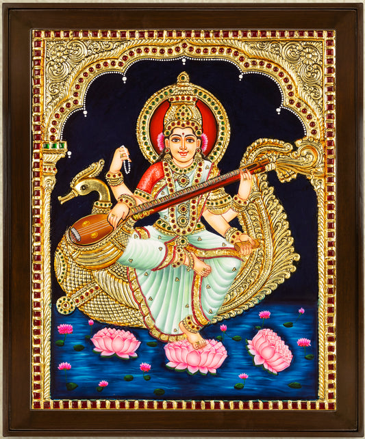 Saraswathi Tanjore Painting - Single embossed