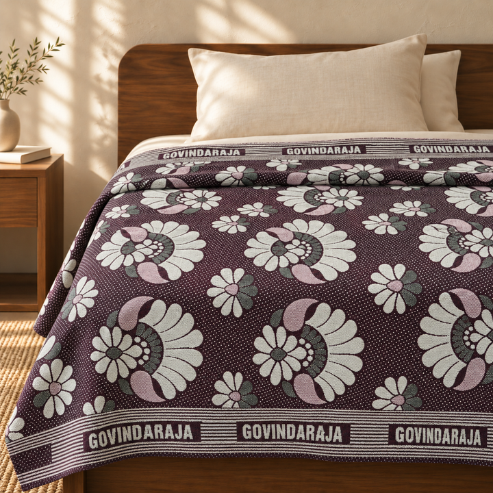 G. Raja Chennimalai Bed Sheet Soft Grey — cotton top cover on a bed