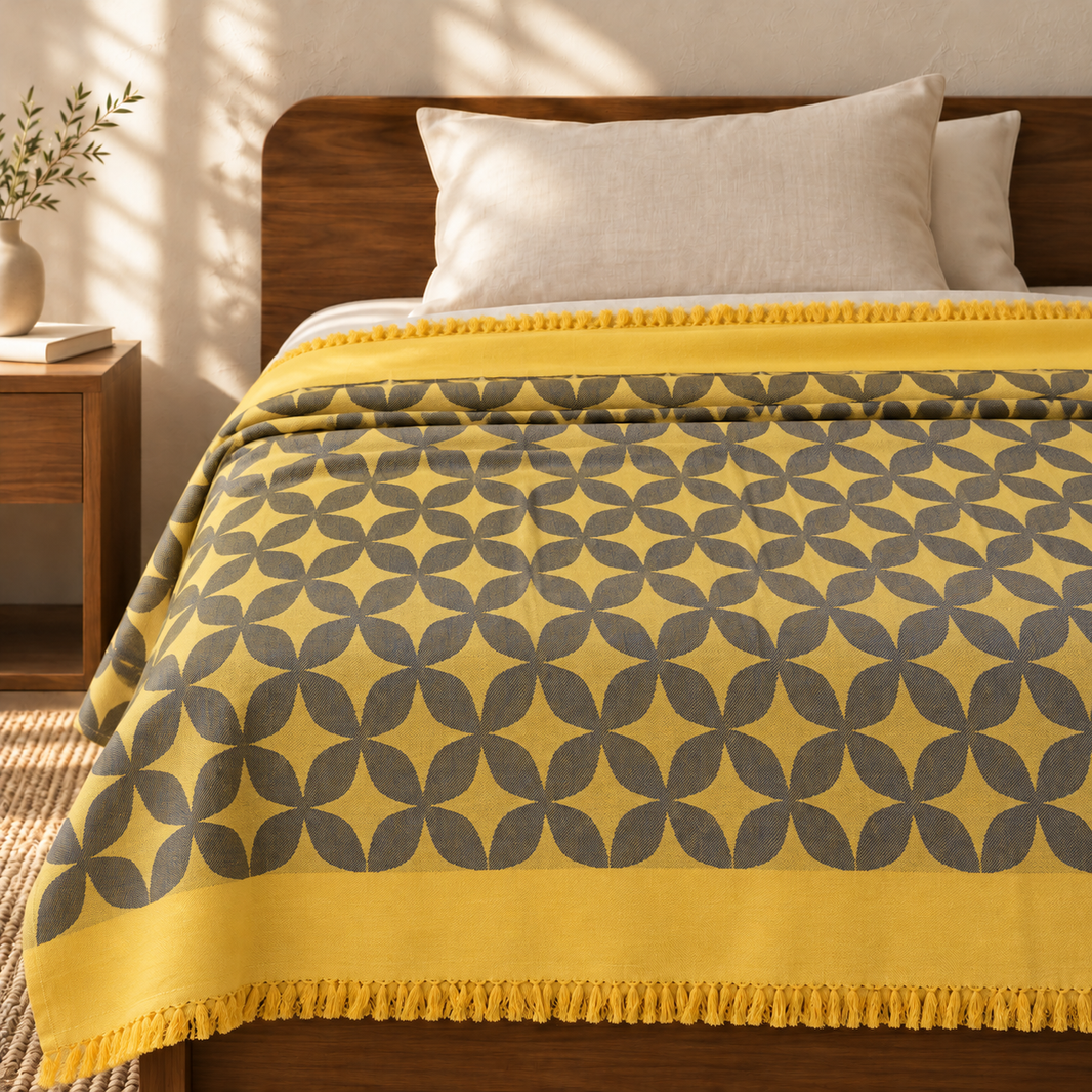 Blue Petal Lovely Chennimalai Bedsheet — cotton top cover on a bed