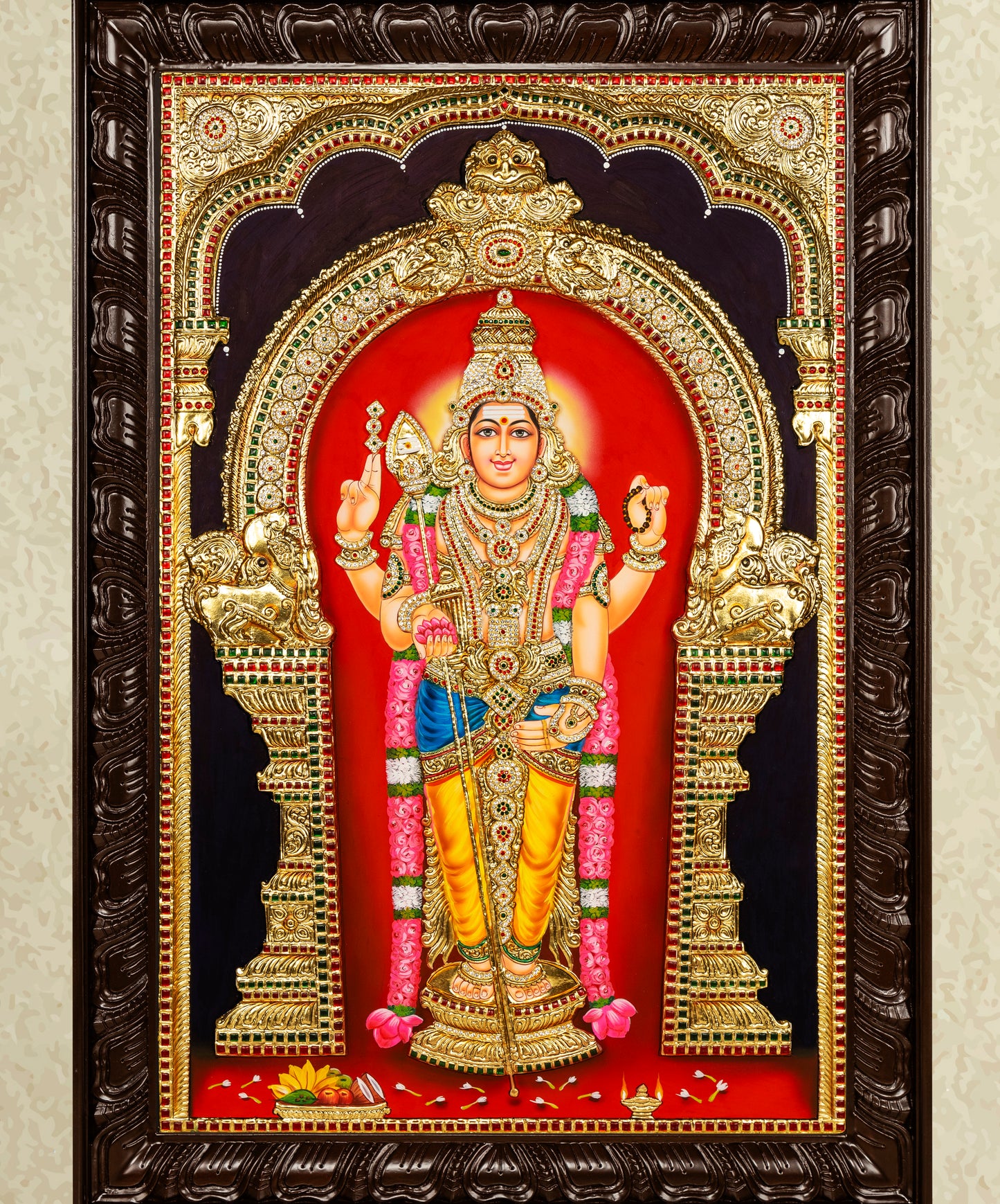Subramanya Swami Tanjore Painting - Single embossed