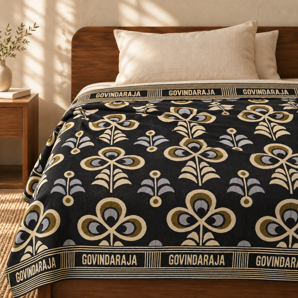 G. Raja Chennimalai Bedsheet Traditional Bloom — cotton top cover on a bed