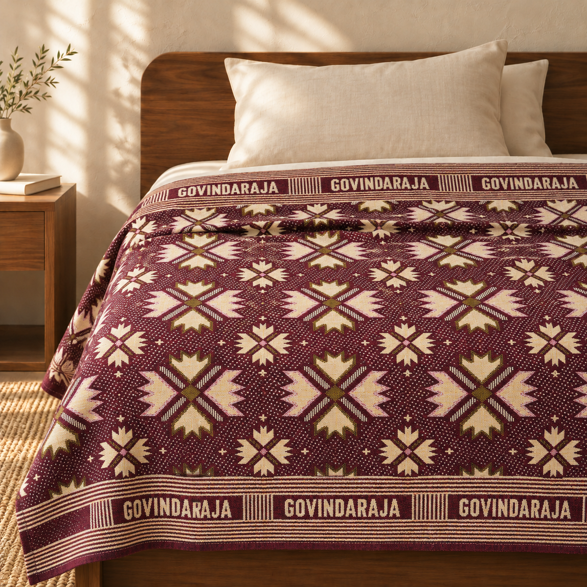 G. Raja Chennimalai Bedsheet Royal Star Floral — cotton top cover on a bed