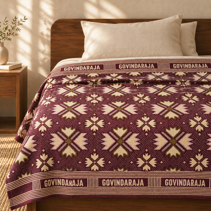 G. Raja Chennimalai Bedsheet Royal Star Floral — cotton top cover on a bed