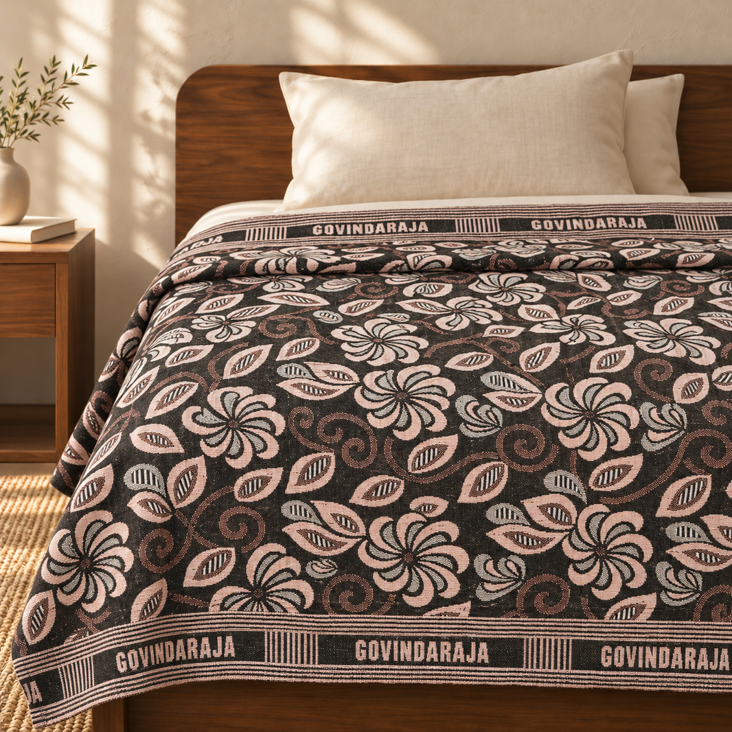 G. Raja Chennimalai Bedsheet Rose garden — cotton top cover on a bed