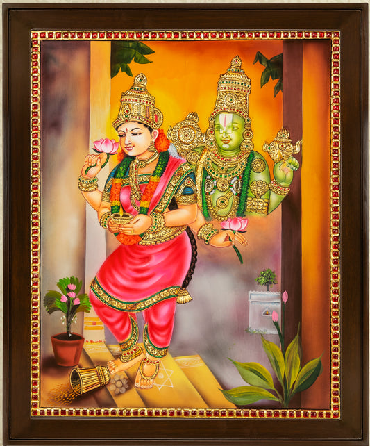 Perumal & Aandal Exclusive Tanjore Painting - Flat work