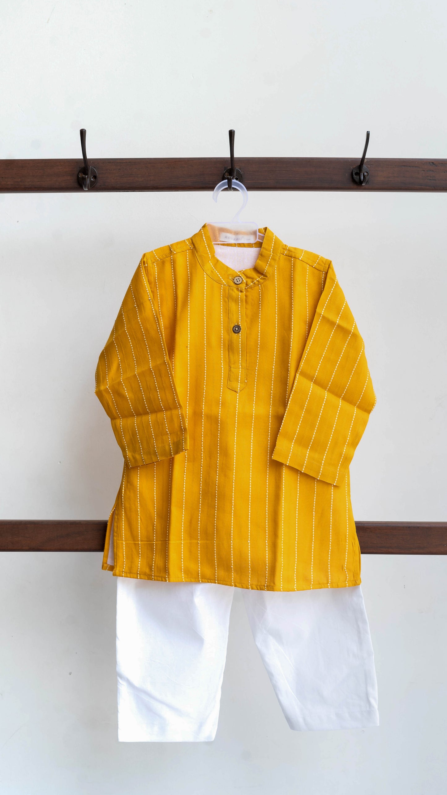 Yellow and White Stripes Cotton Kurta set