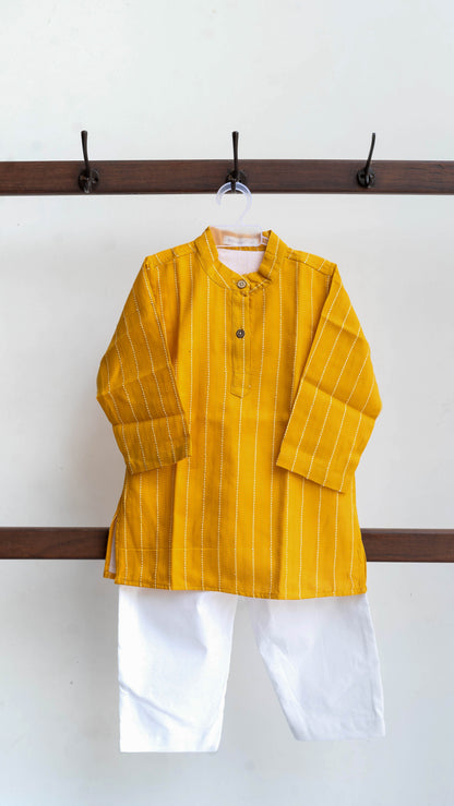 Yellow and White Stripes Cotton Kurta set