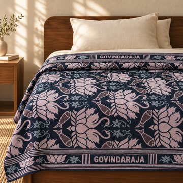 G. Raja Chennimalai Bedsheet Blue swan — cotton top cover on a bed