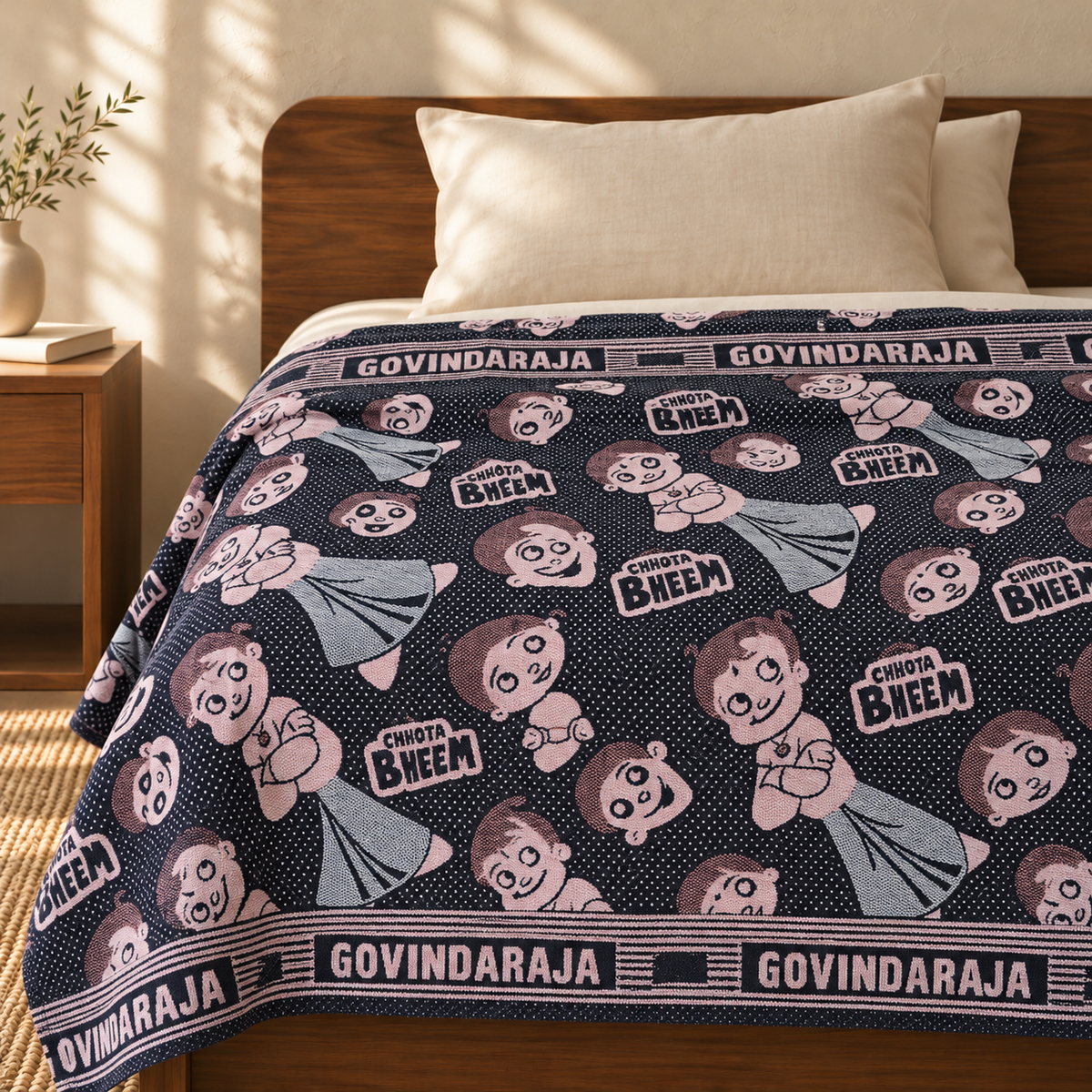G. Raja Chennimalai Bedsheet Pink Chota Bheem Chutki — cotton top cover on a bed