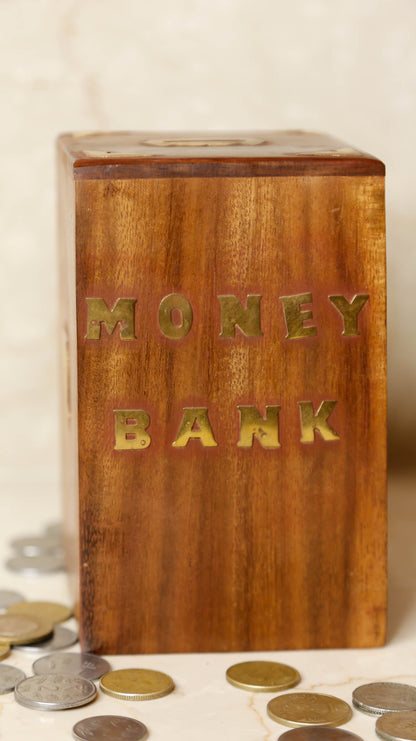 Rustic Handcrafted Wooden Money Bank