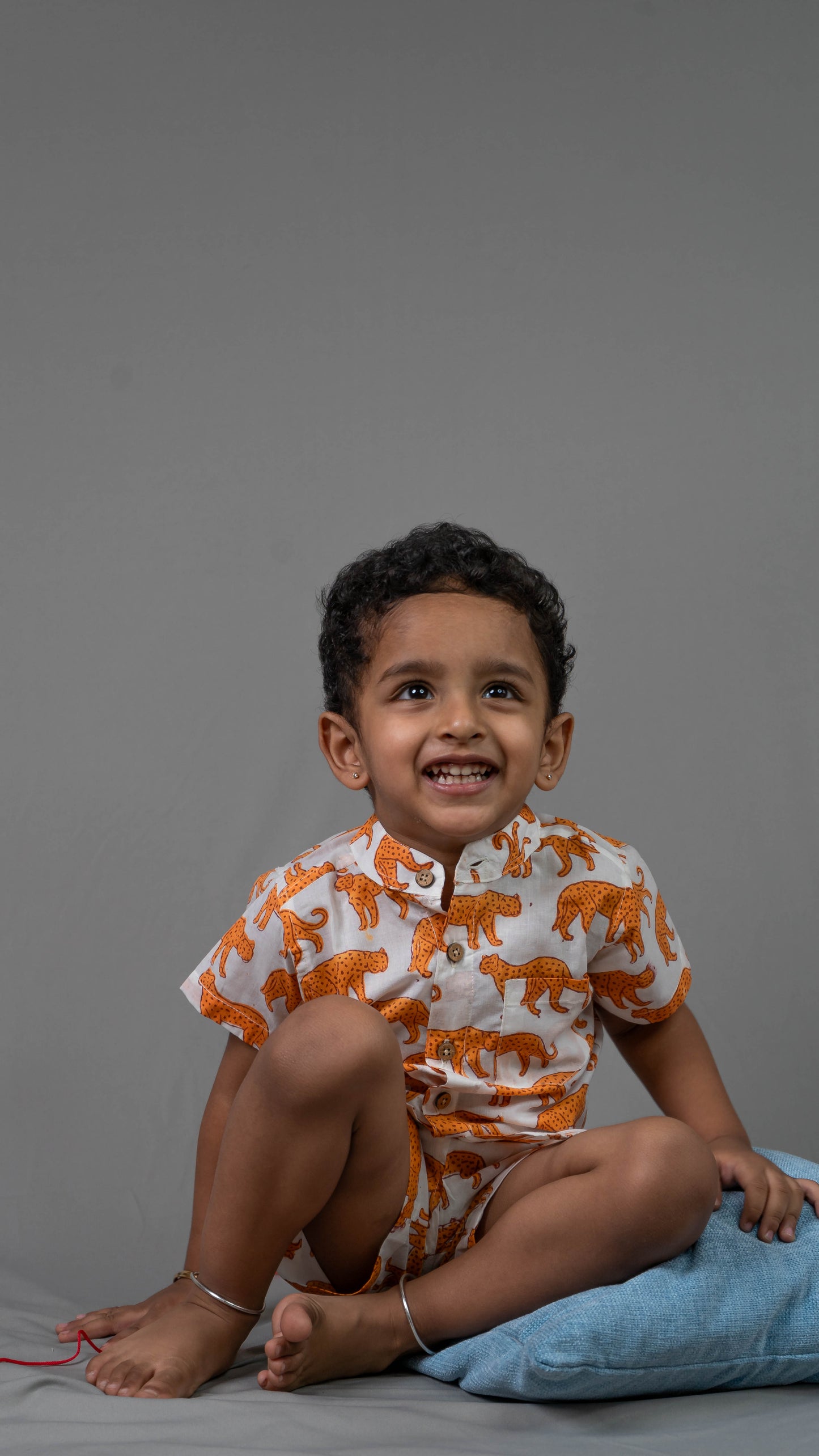 Orange Leopard print Cotton shirt and shorts set