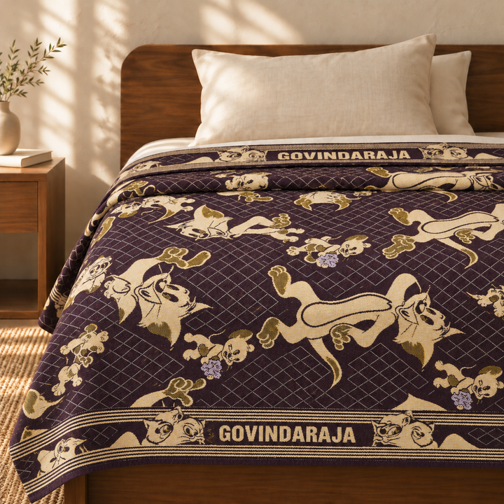 G. Raja Chennimalai Bedsheet Tom & Jerry Maroon — cotton top cover on a bed