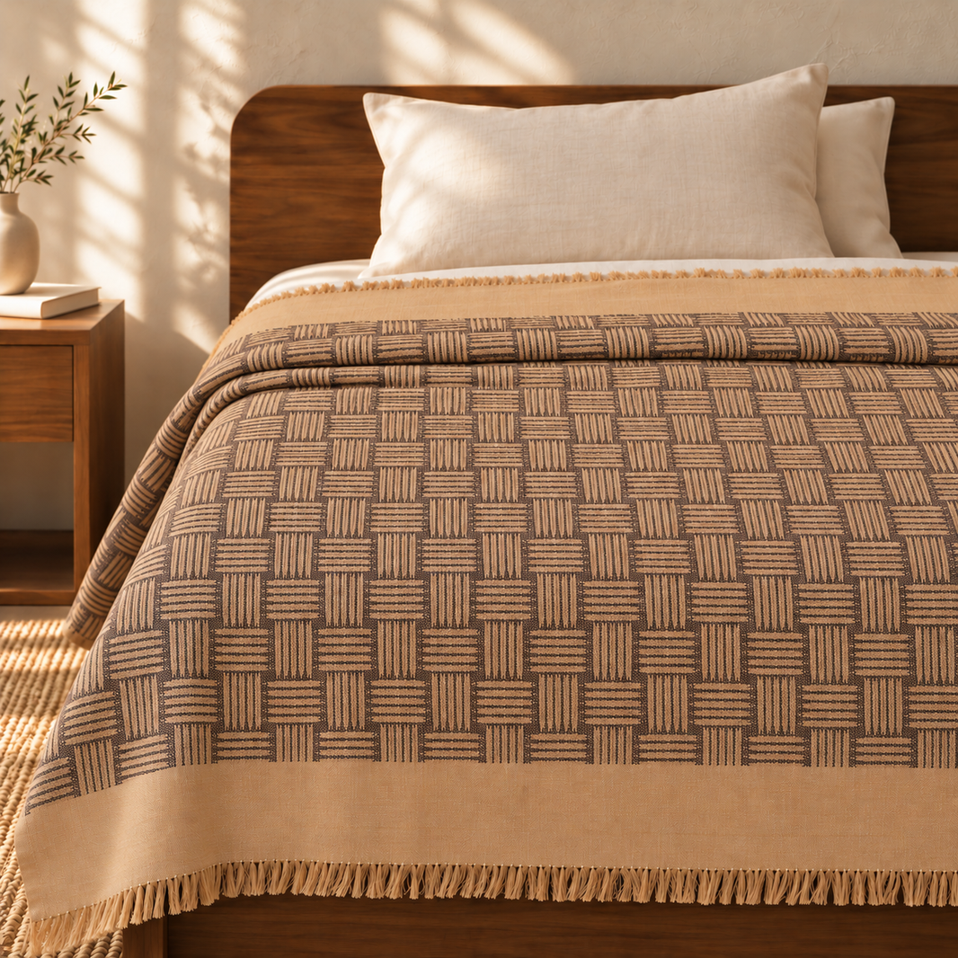 Toffee Weave Lovely Chennimalai Bedsheet — cotton top cover on a bed