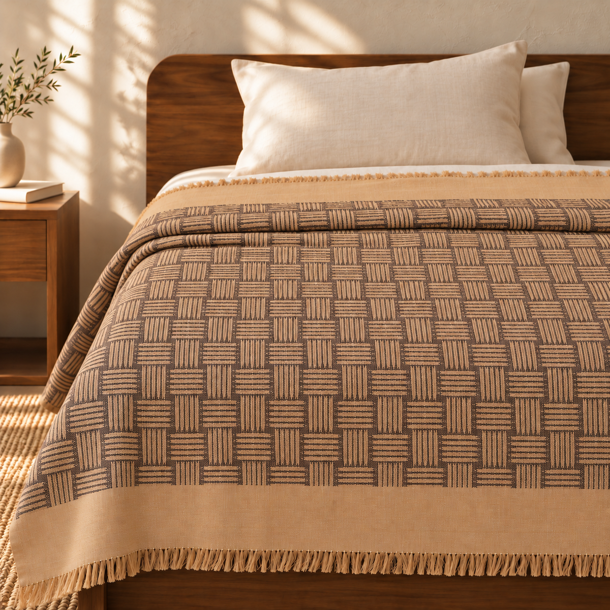 Toffee Weave Lovely Chennimalai Bedsheet — cotton top cover on a bed