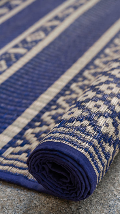 Pattamadai River Grass Wedding Mats - Blue & Off White
