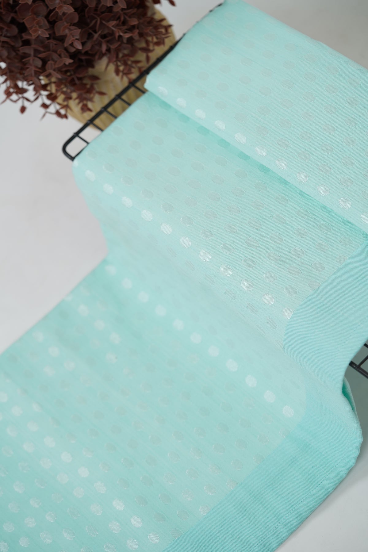 Premium Handloom Pastel Teal Polka Dot Chennimalai Bedsheet