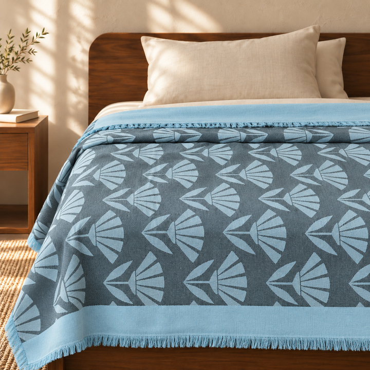 Blue Blossom Lovely Chennimalai Bedsheet — cotton top cover on a bed