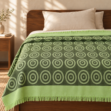 Green Aura Lovely Chennimalai Bedsheet — cotton top cover on a bed