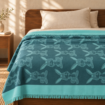 Blue Bunny Lovely Chennimalai Bedsheet — cotton top cover on a bed