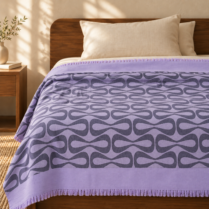 Lilac waves Lovely Chennimalai Bedsheet — cotton top cover on a bed