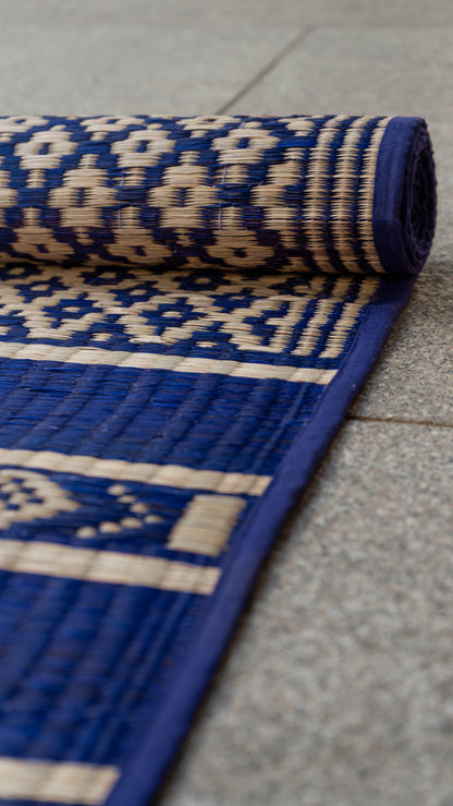Pattamadai River Grass Wedding Mats - Blue & Off White