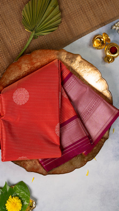 Orange Premium Semi-Kanchi Silk Saree with Blouse