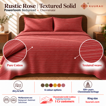 Chennimalai King Size Bedspread Rustic Rose Textured — Powerloom cotton bedspread features, fabric detail, multipurpose use and King size