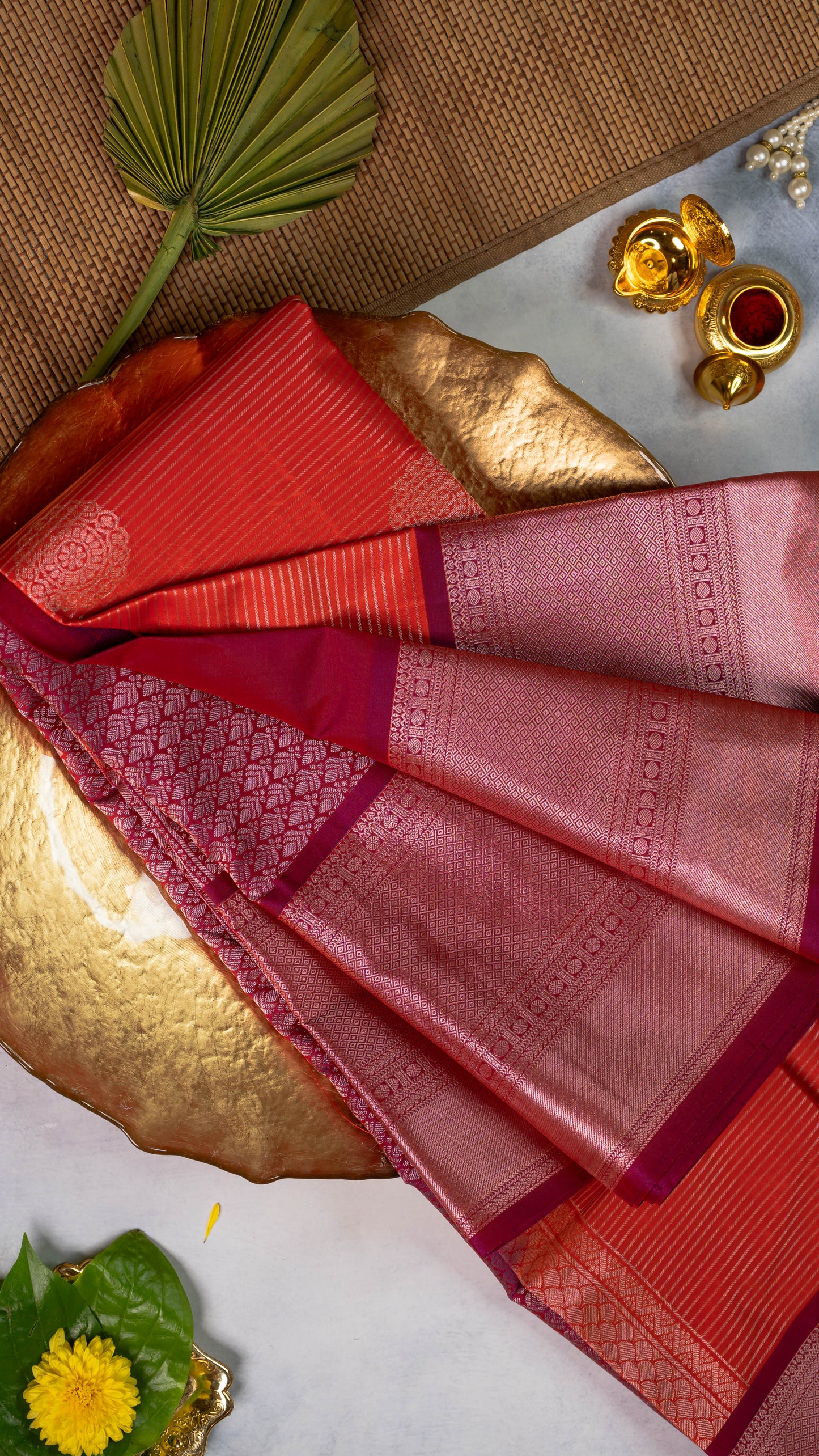 Orange Premium Semi-Kanchi Silk Saree with Blouse
