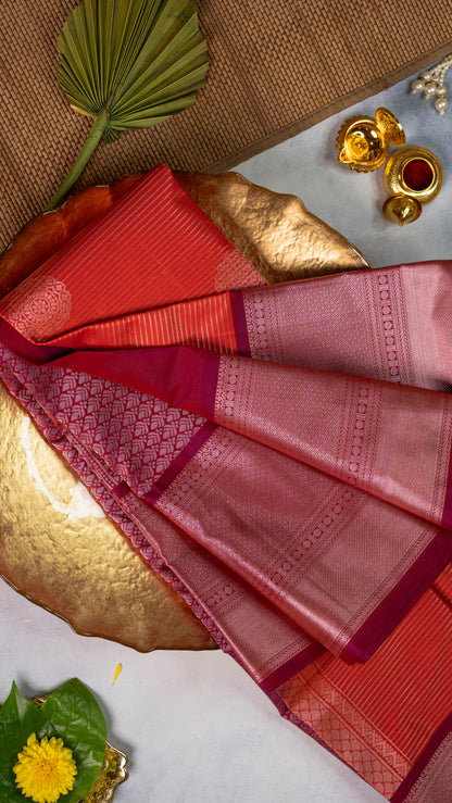 Orange Premium Semi-Kanchi Silk Saree with Blouse