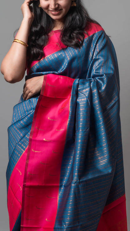 Box Stripes Semi-Kanchi Silk Saree with Blouse