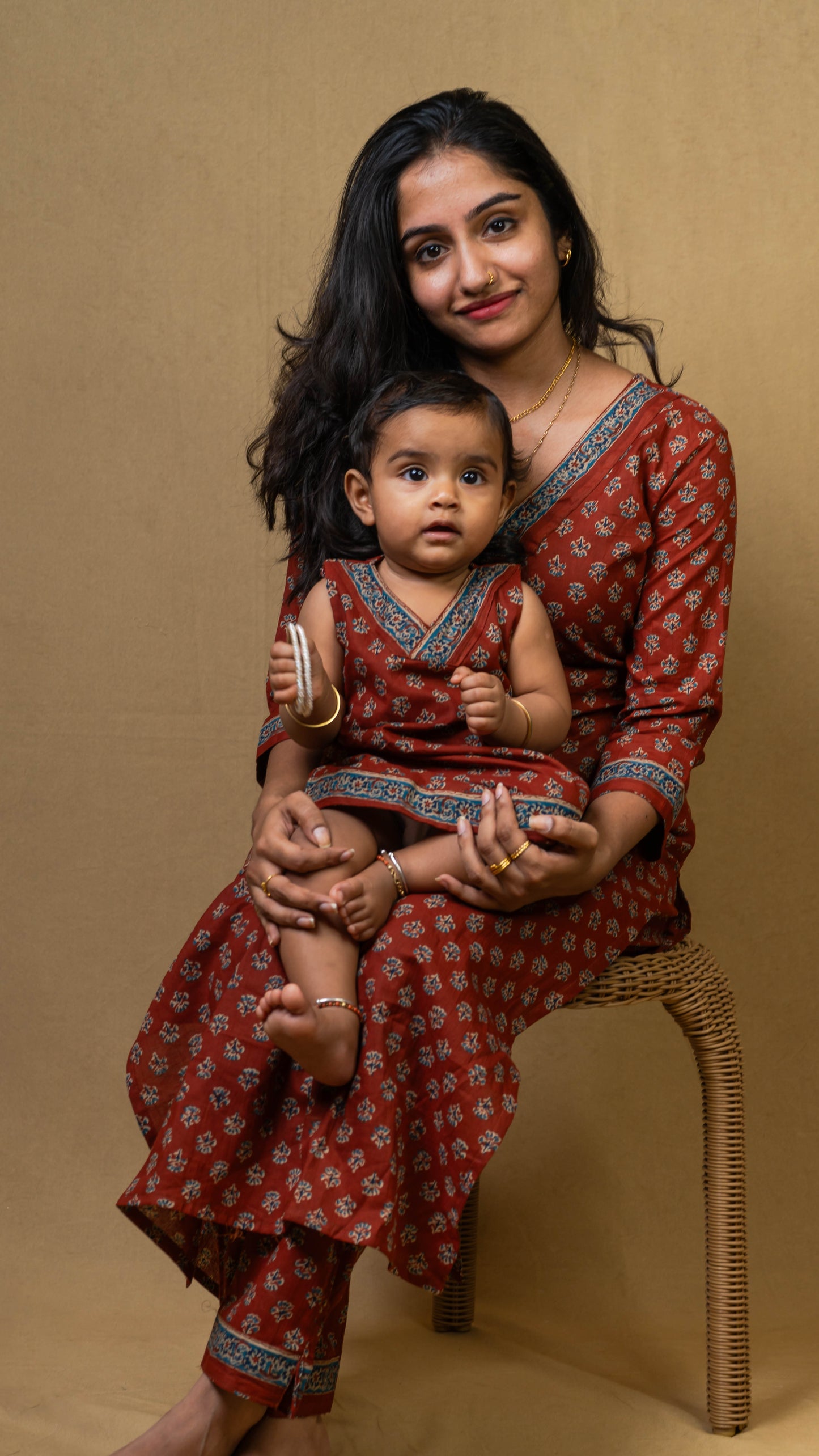 Mother & Daughter Twinning Dress | Handblock Print | Rust and Blue