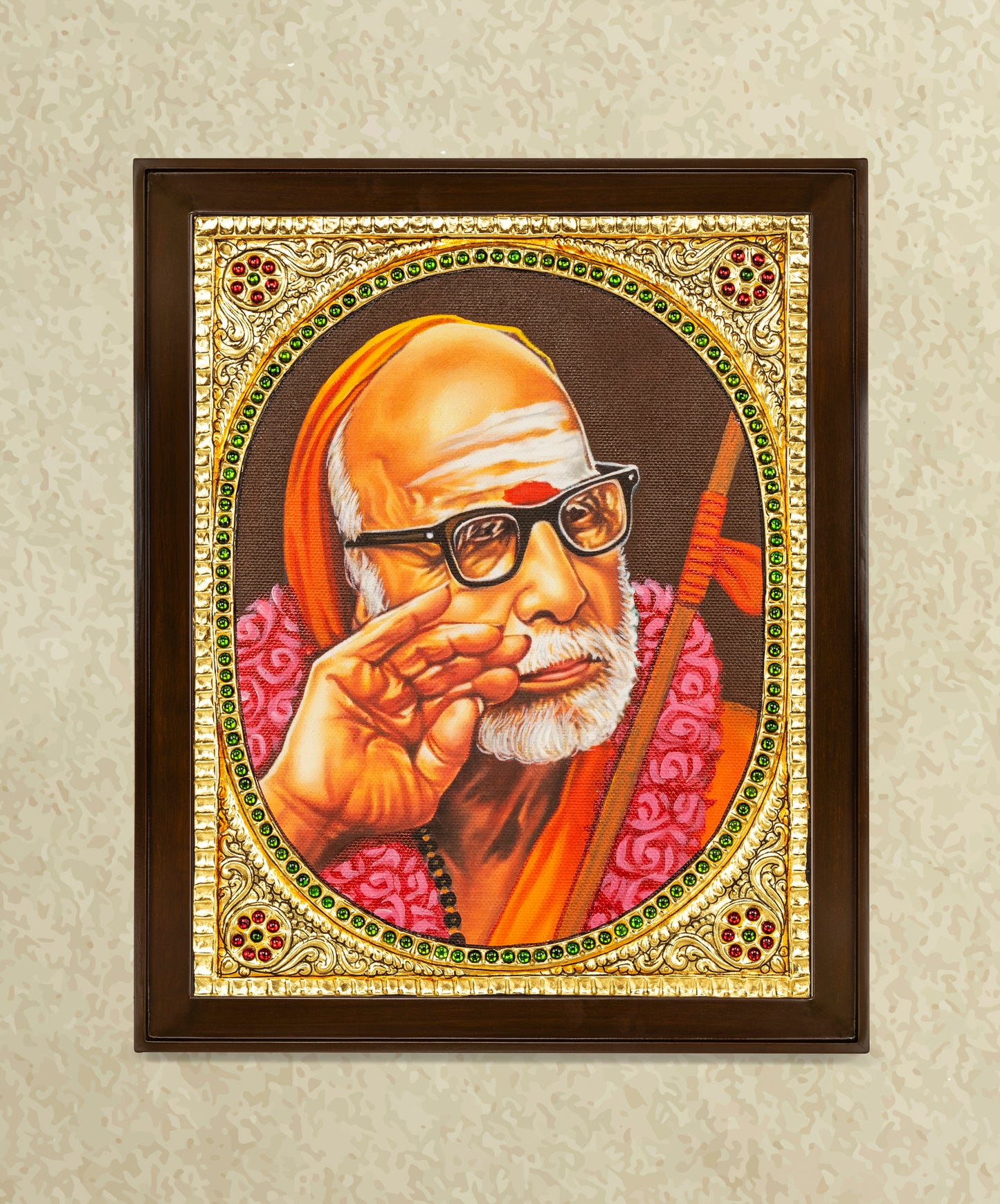 Chandrashekharendra Saraswati VIII (Kanchi Periyavaa) Tanjore Painting- Flat work
