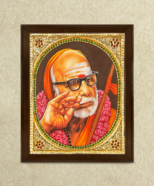 Chandrashekharendra Saraswati VIII (Kanchi Periyavaa) Tanjore Painting- Flat work