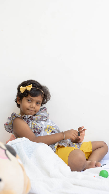 Grey and Yellow Floral Print Cotton Co-ord Set