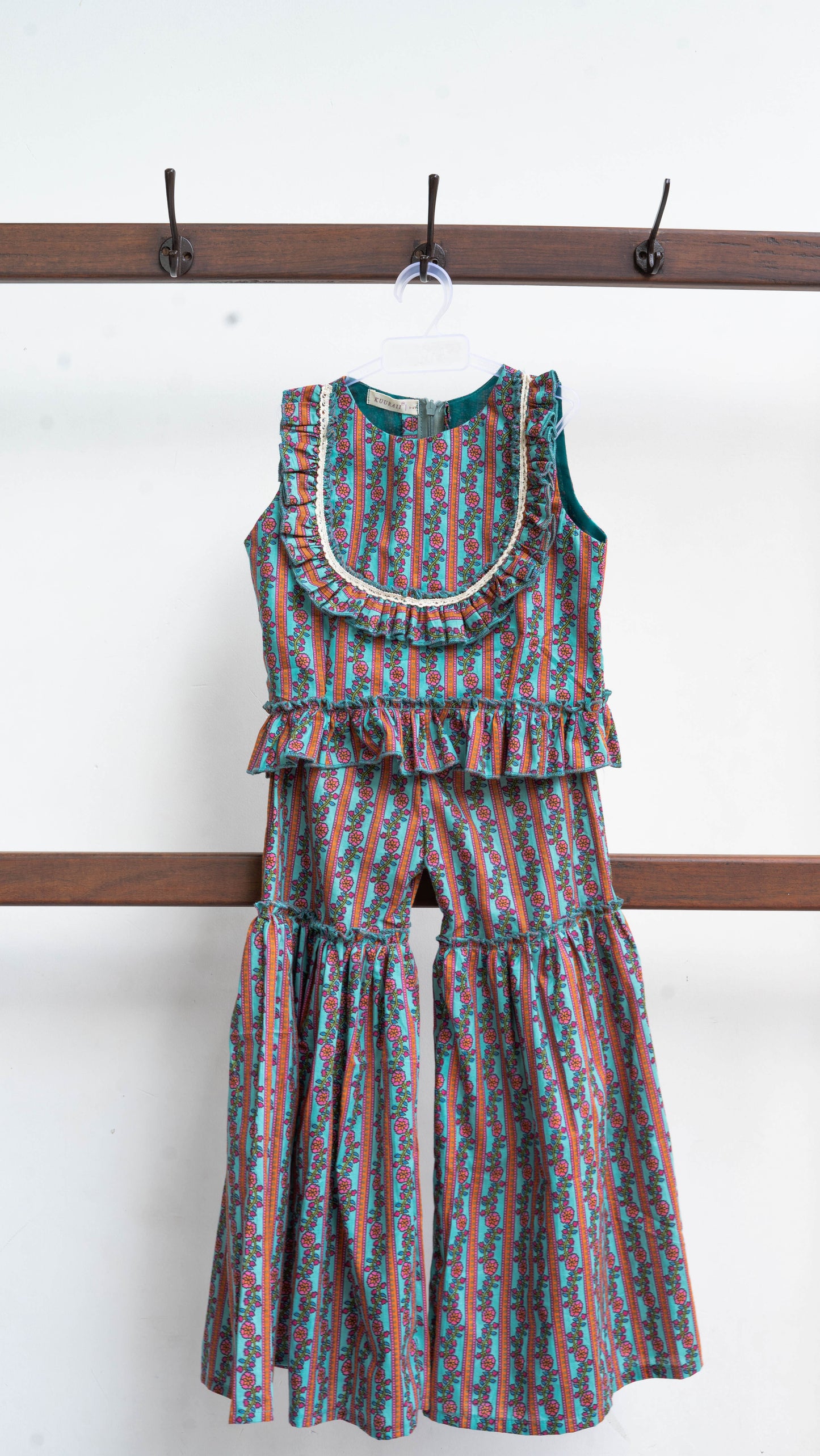 Ocean Blue Floral Print Cotton Sharara Set