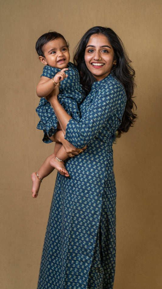 Mother & Daughter Twinning Dress | Handblock Print | Dark Blue