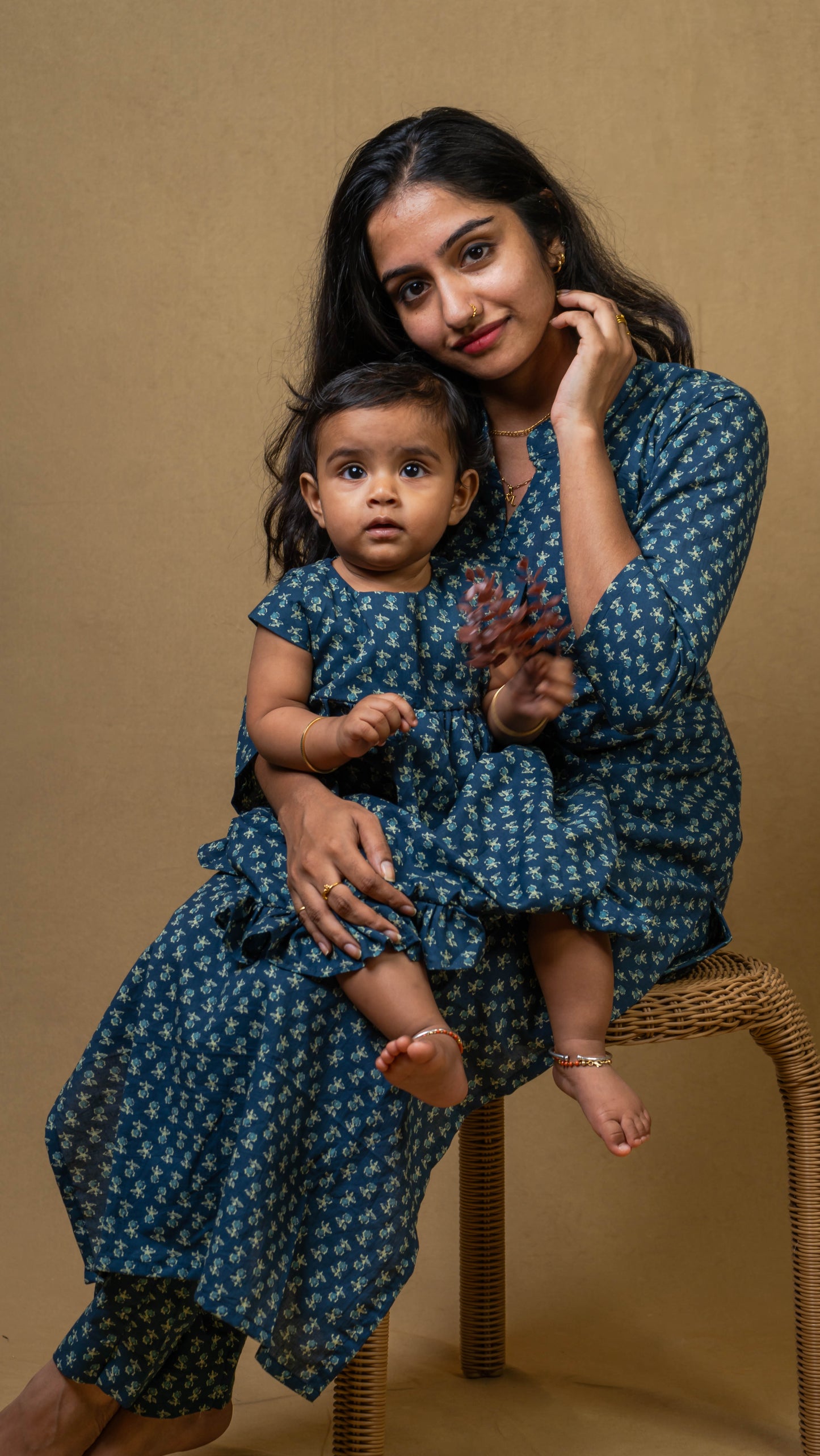 Mother & Daughter Twinning Dress | Handblock Print | Dark Blue